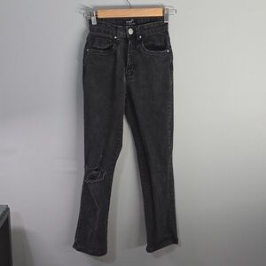 Cotton On Charcoal Denim Jeans Women's Size 0 Faded Black Stretch Straight Leg